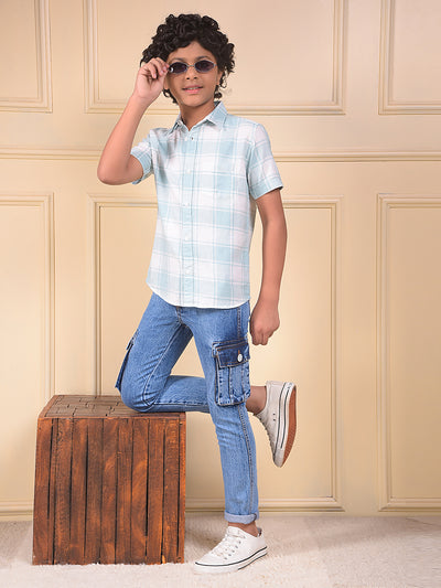 Blue 100% Cotton Straight Cargo Jeans
