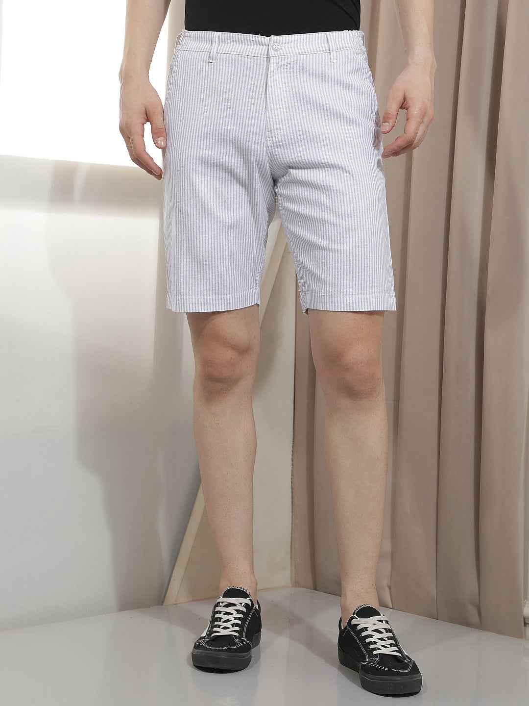 Minimalist White Fine Striped Shorts
