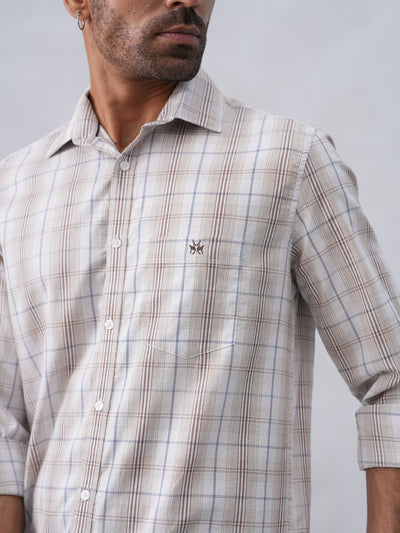 Brown Checked 100% Cotton Shirt