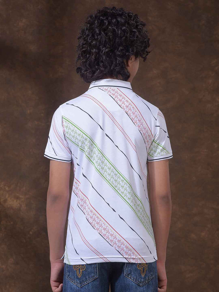 White Printed Polo Neck T-Shirt