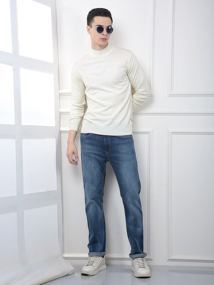 Off White High-Neck Knitted Sweater