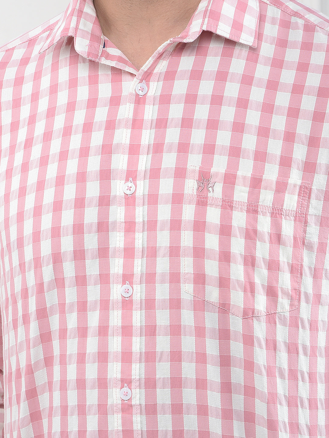 Flamingo Pink Checked 100% Cotton Shirt