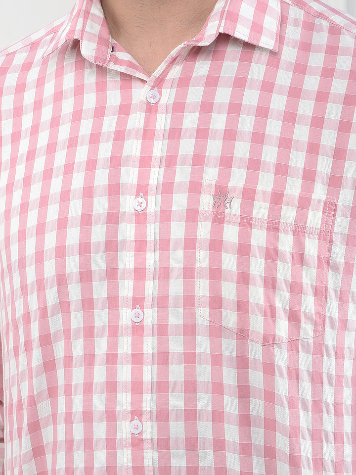Flamingo Pink Checked 100% Cotton Shirt