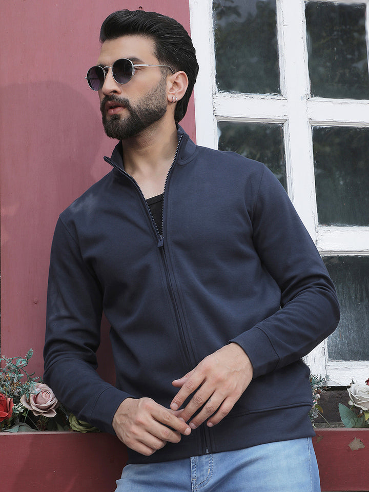 Navy Blue Front Open Sweatshirt