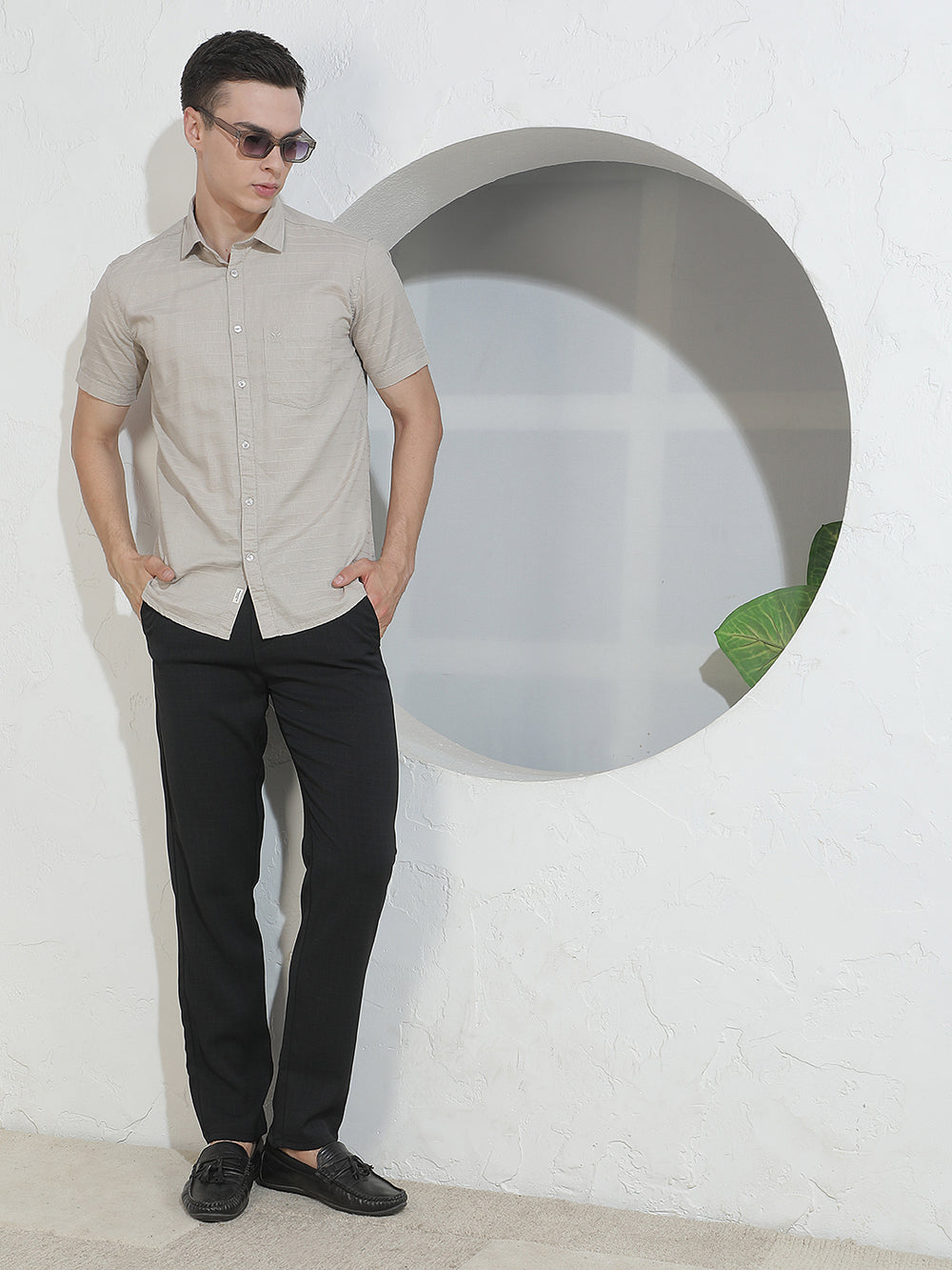 Contemporary Pitch Black Checked Trousers
