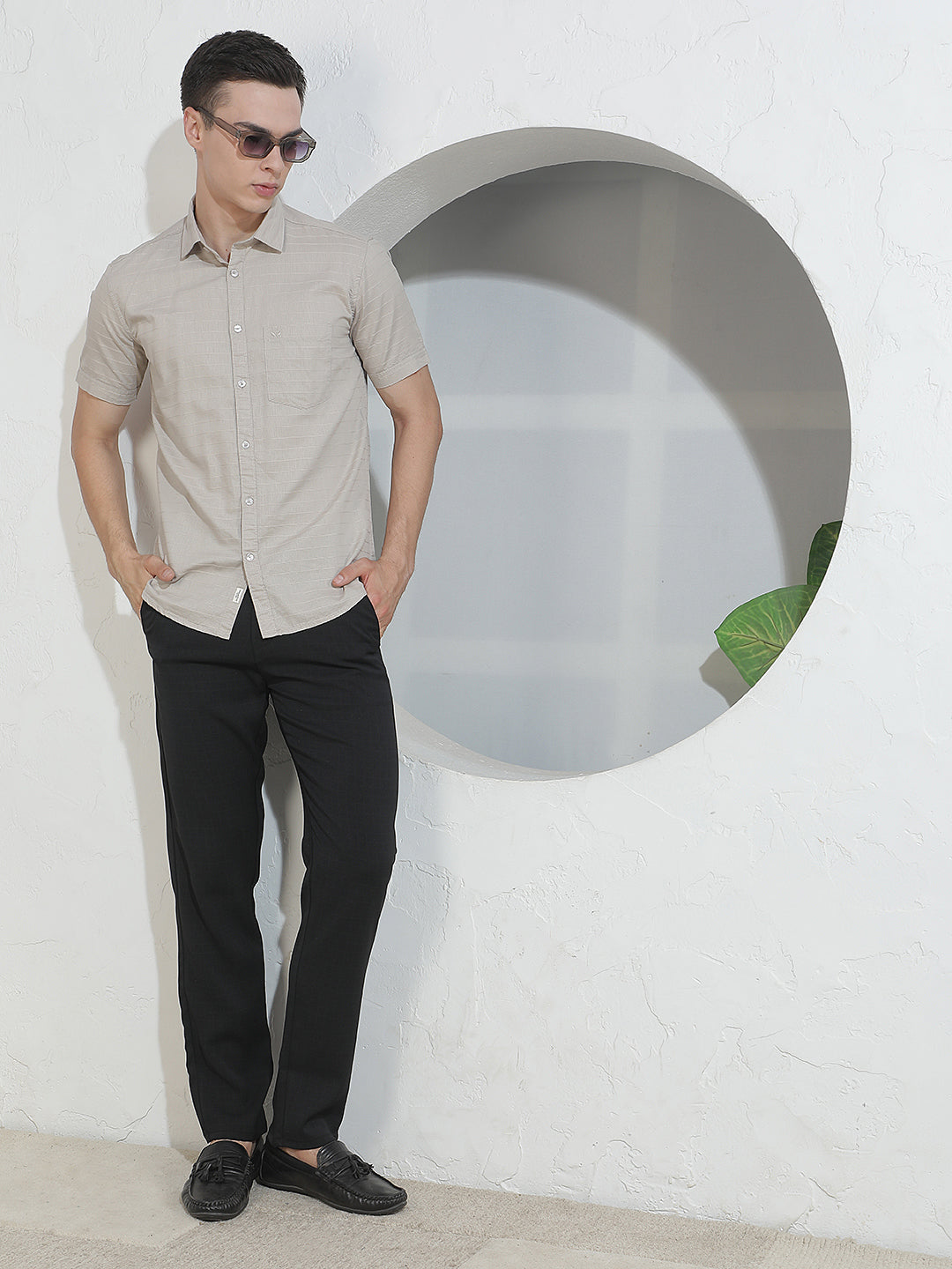 Contemporary Pitch Black Checked Trousers