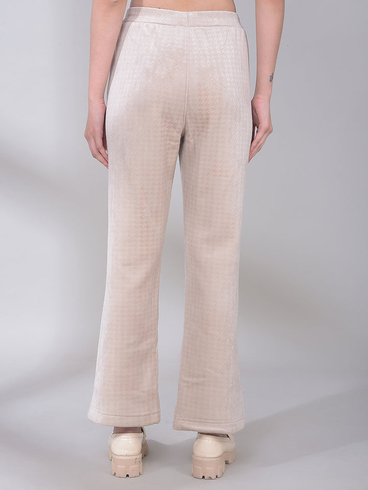 Beige Jacquard Casual Trackpants