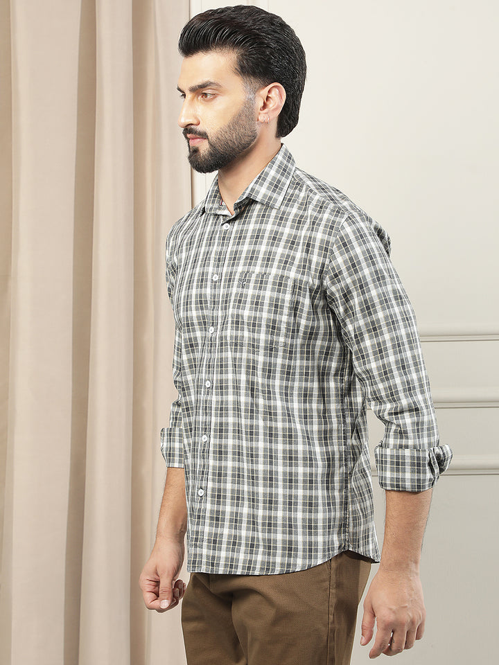 Grey Checked 100% Cotton Shirt