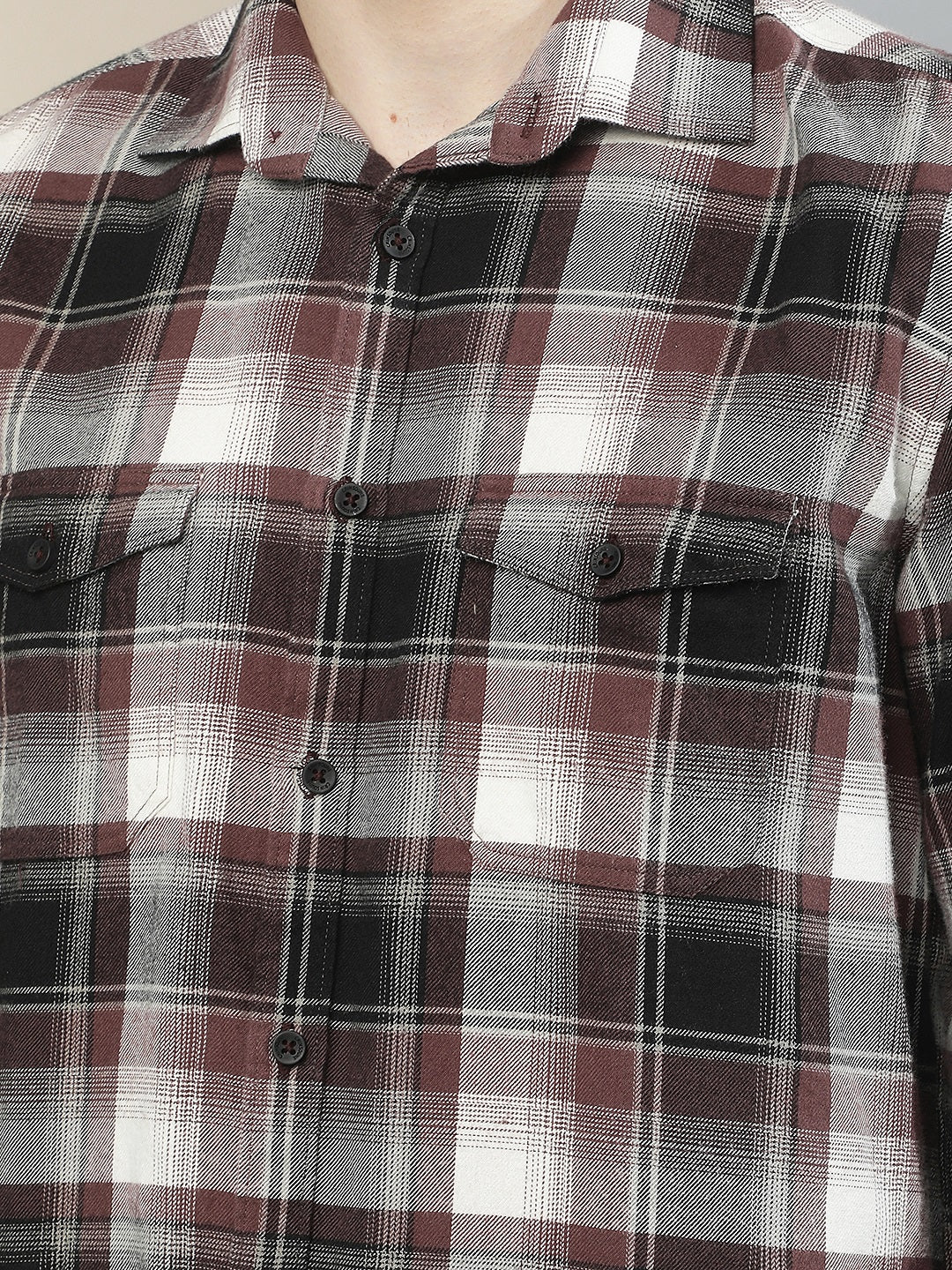 Purple Checked 100% Cotton Double Pocket Shirt