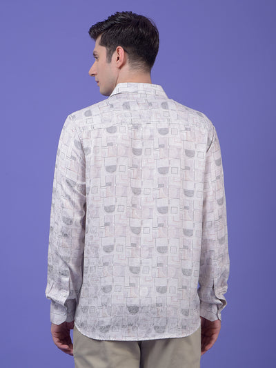 Off White Printed Linen Shirt
