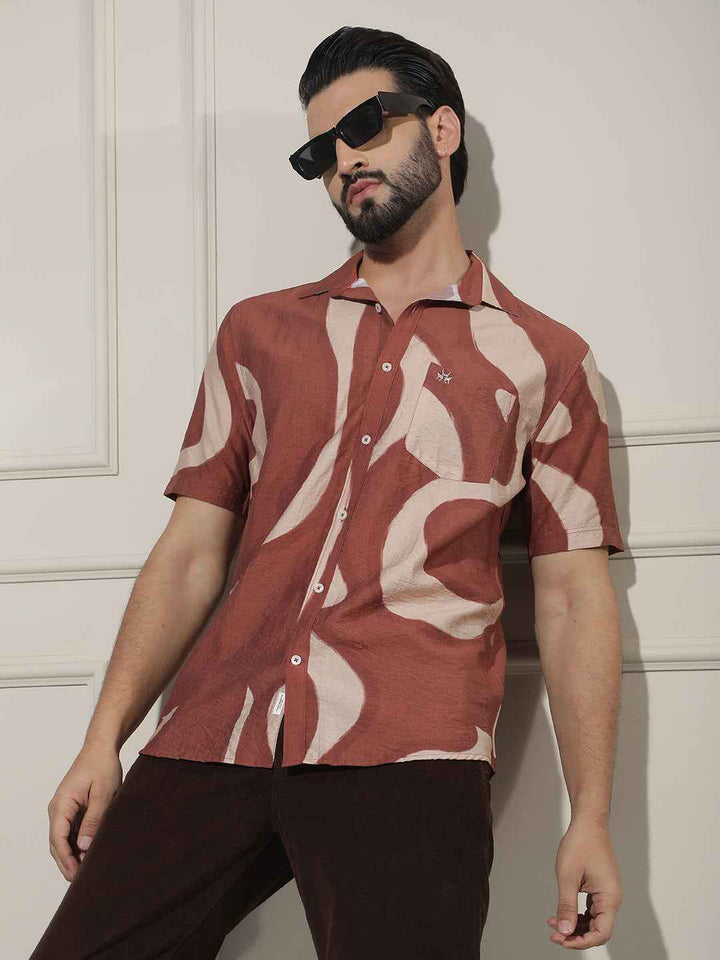 Brown Abstract Printed Shirt