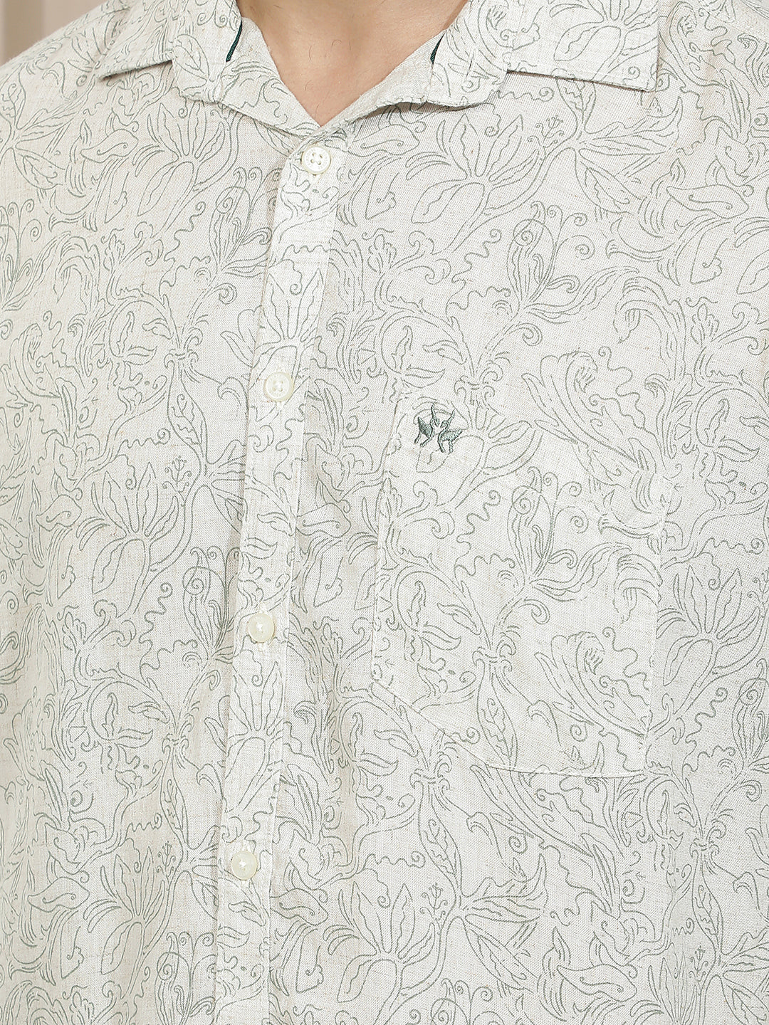 Linen Green Floral Print Shirt