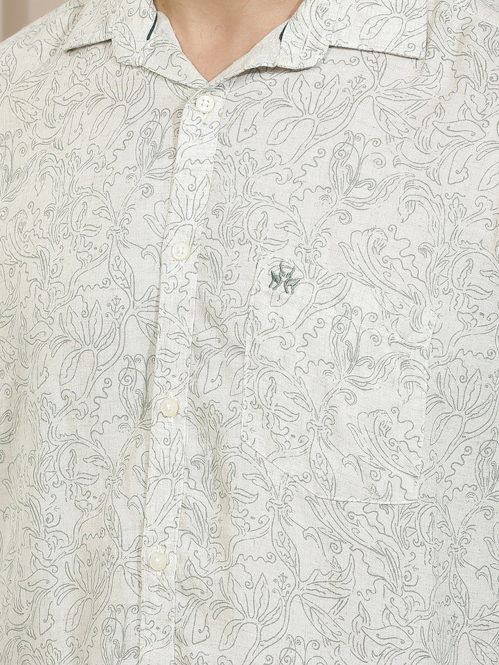 Linen Green Floral Print Shirt
