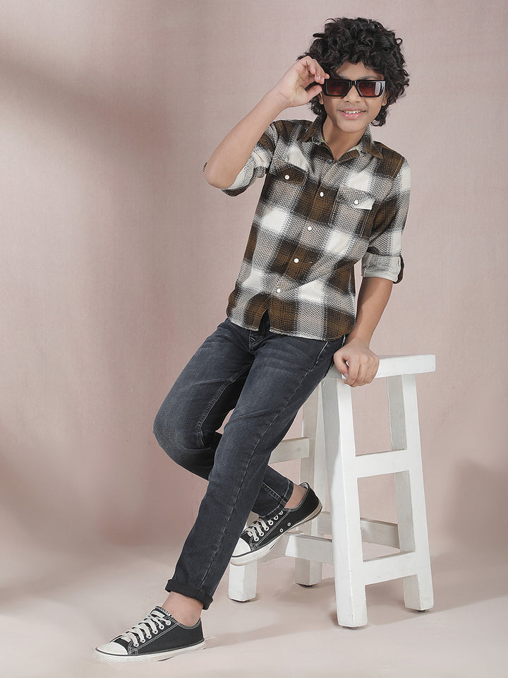 Brown Checked 100% Cotton Corduroy Shirt