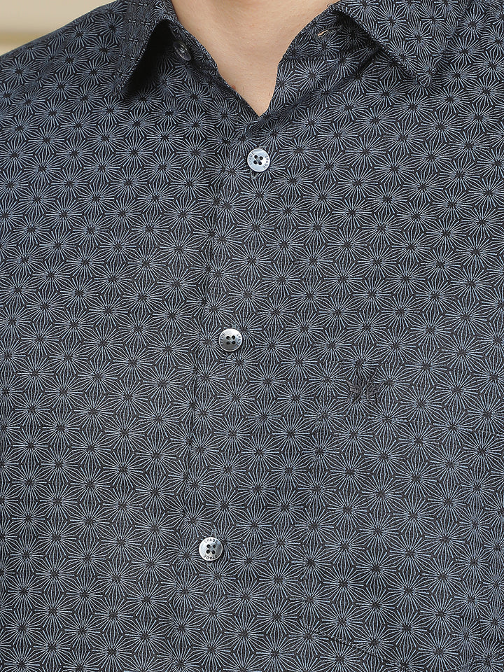 Navy Blue Floral Print Shirt