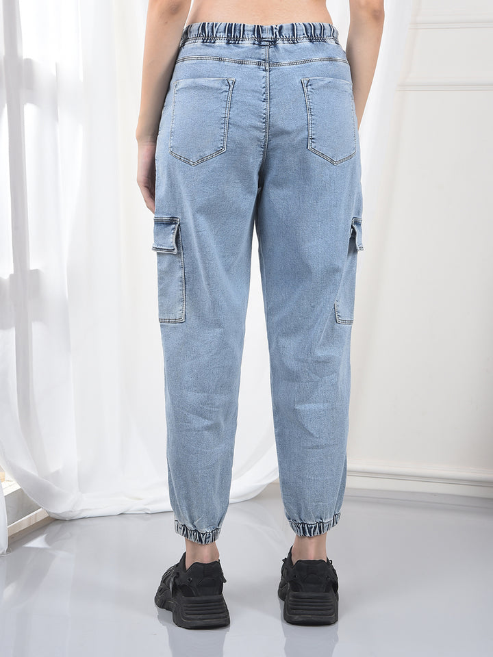 Ice Blue Relaxed Fit Cargo Jeans