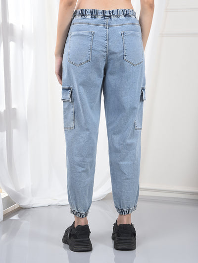Ice Blue Relaxed Fit Cargo Jeans