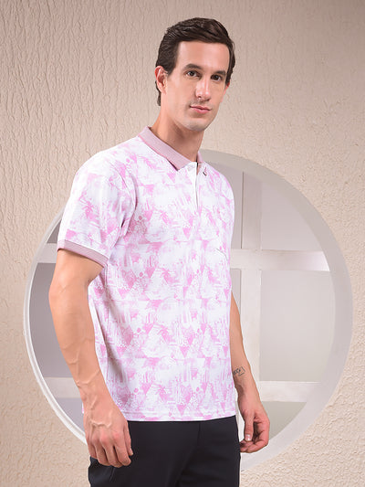 Pink Floral Print Polo Neck 100% Cotton T-Shirt
