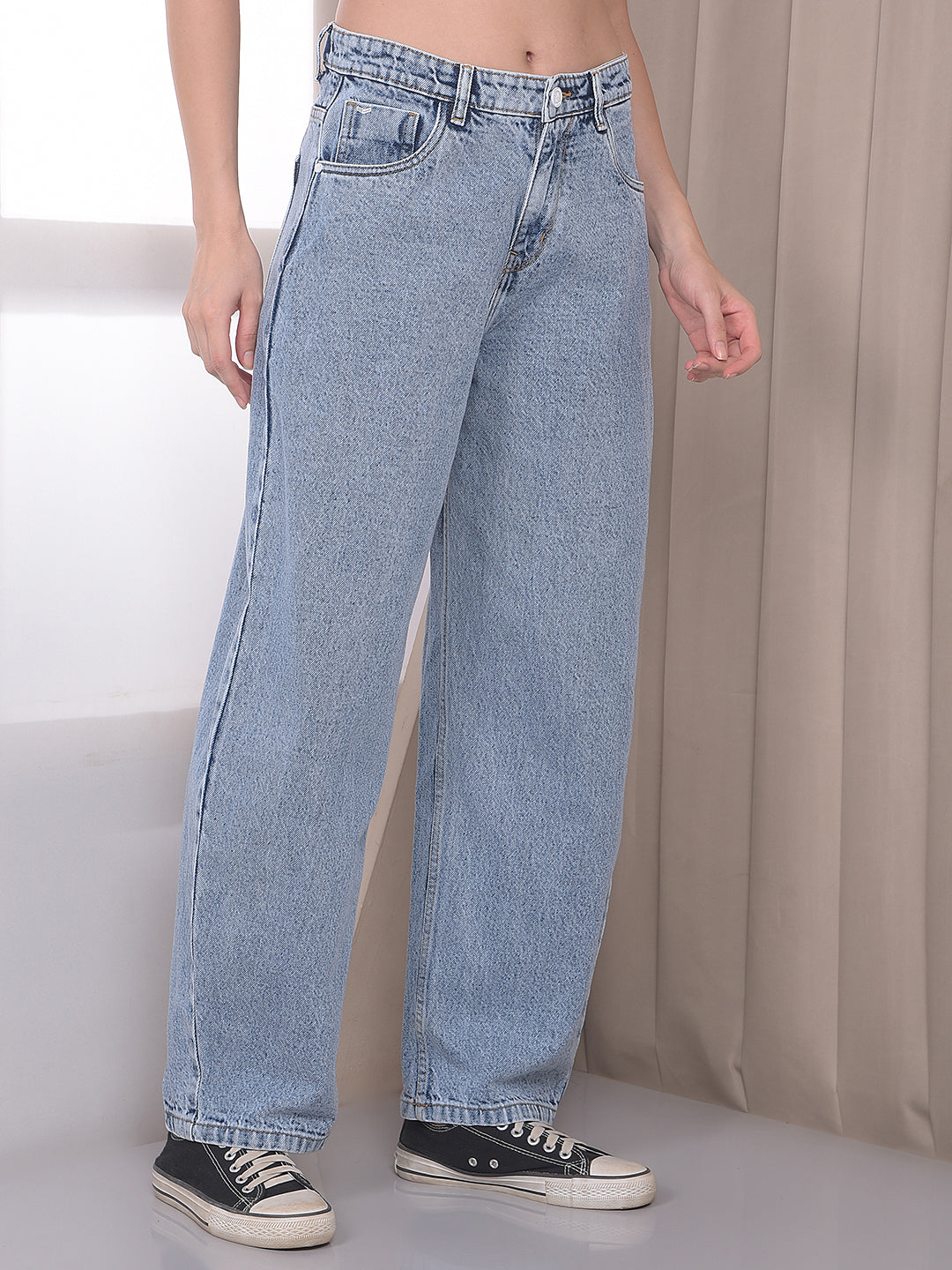 Blue 100% Cotton Barrel Fit Jeans