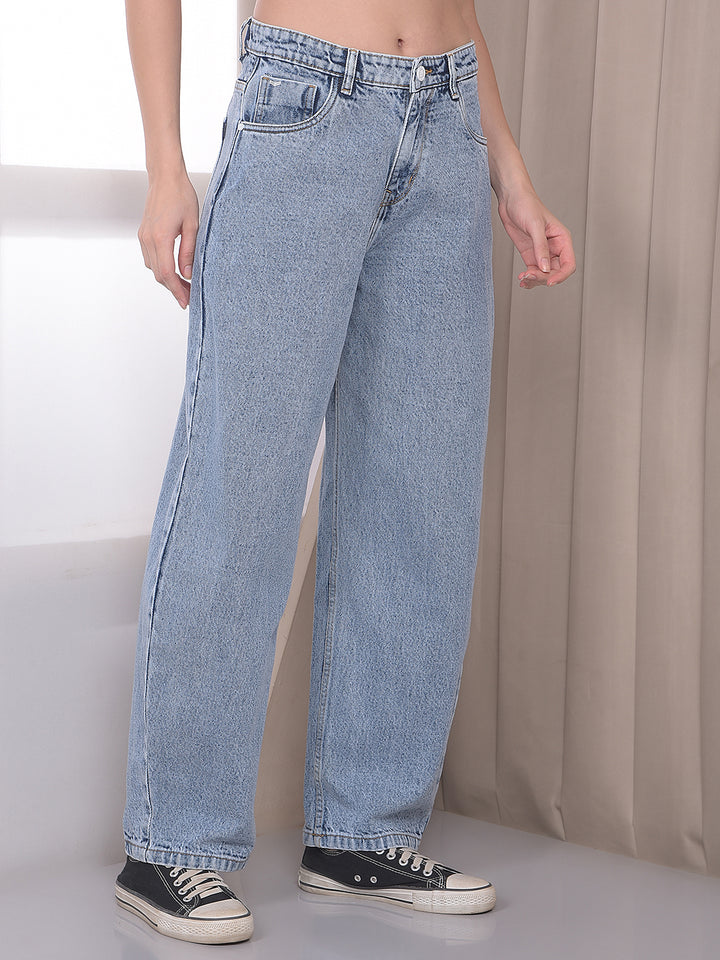 Blue 100% Cotton Barrel Fit Jeans