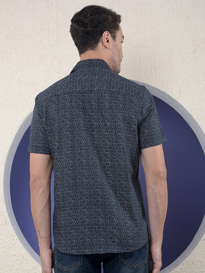Navy Blue Floral Print Shirt