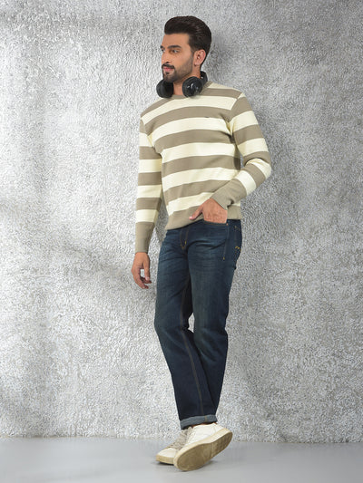 Beige Horizontal Stripes Sweater