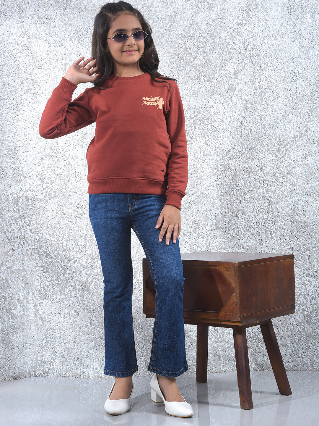All-Day Comfort Red Knitted Sweatshirt