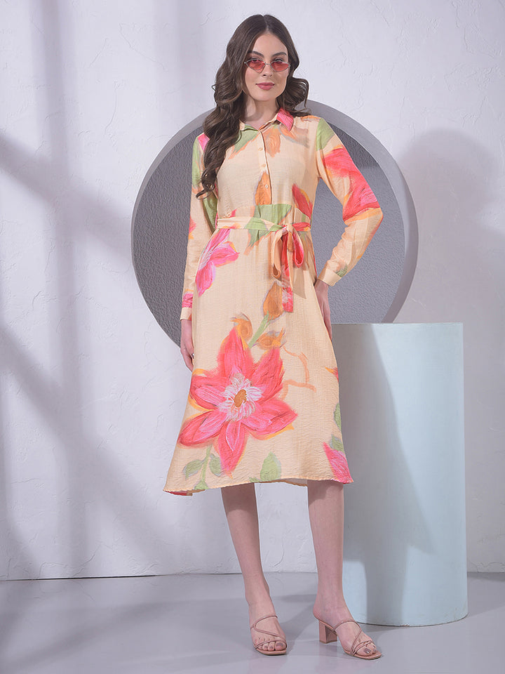 Multi-Color Floral Print Midi Dress