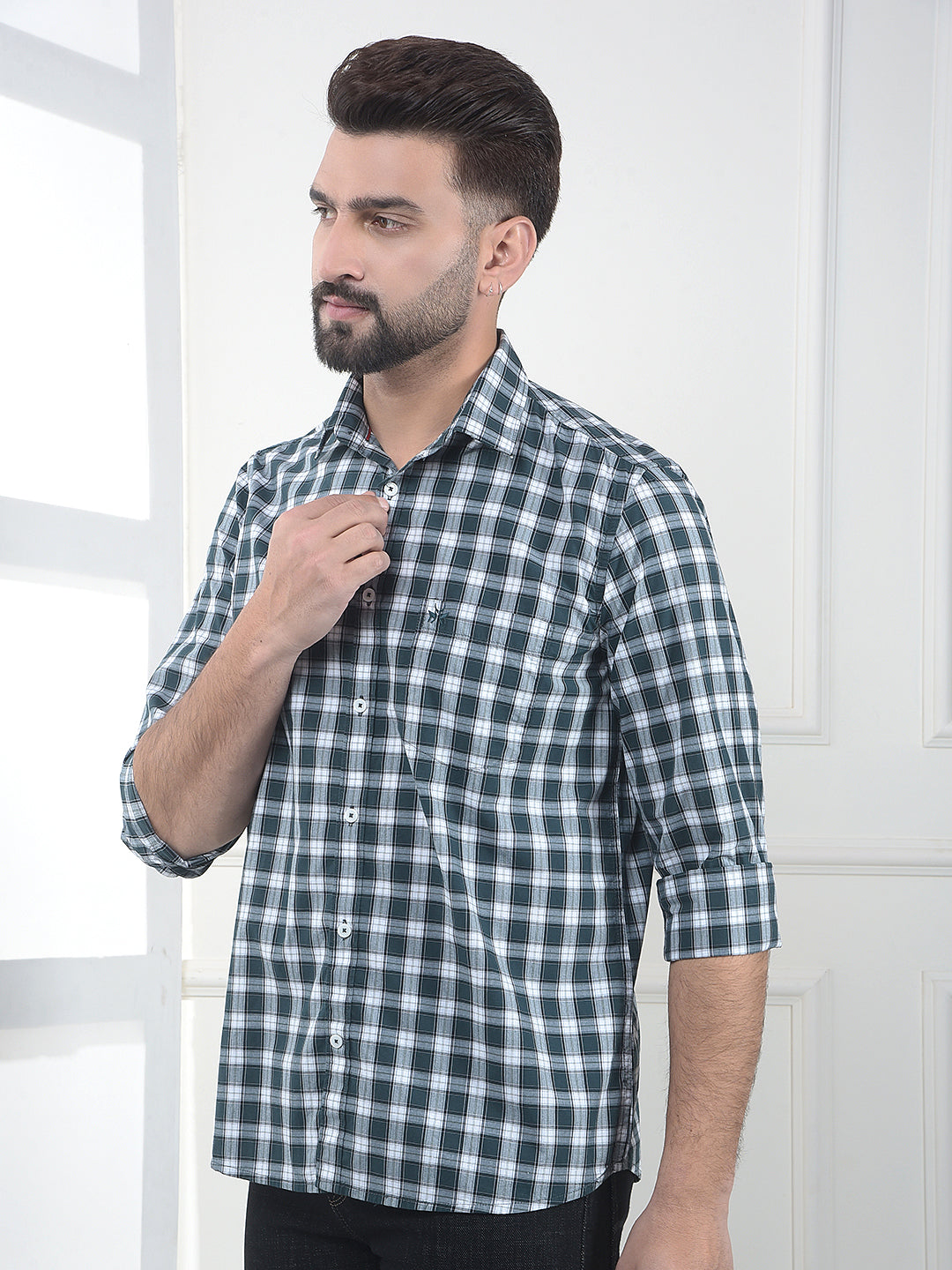 Moss Green Checked 100% Cotton Shirt