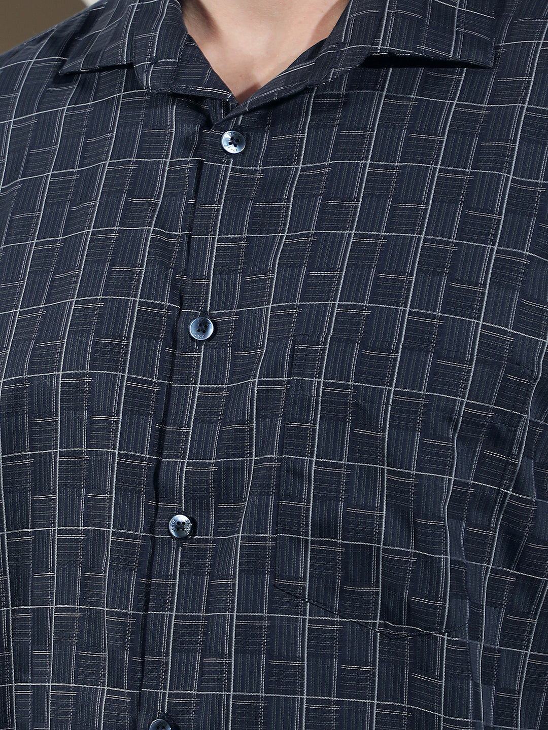 Navy Blue Checked 100% Cotton Shirt