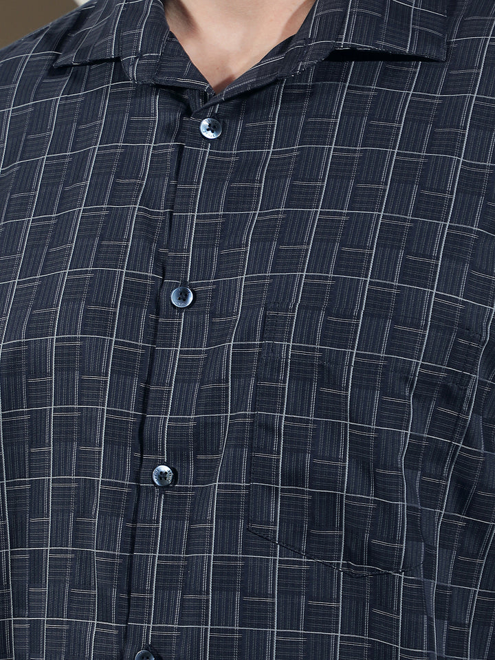 Navy Blue Checked 100% Cotton Shirt