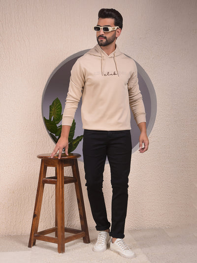 Beige Embroidered Hooded Neck Sweatshirt