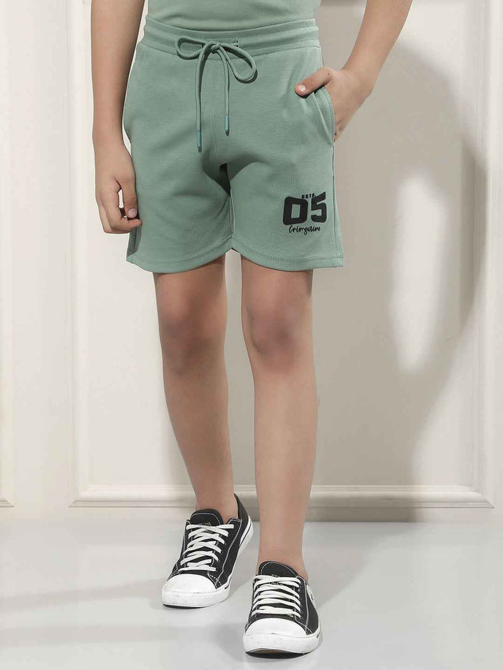 Green Typographic Print Shorts