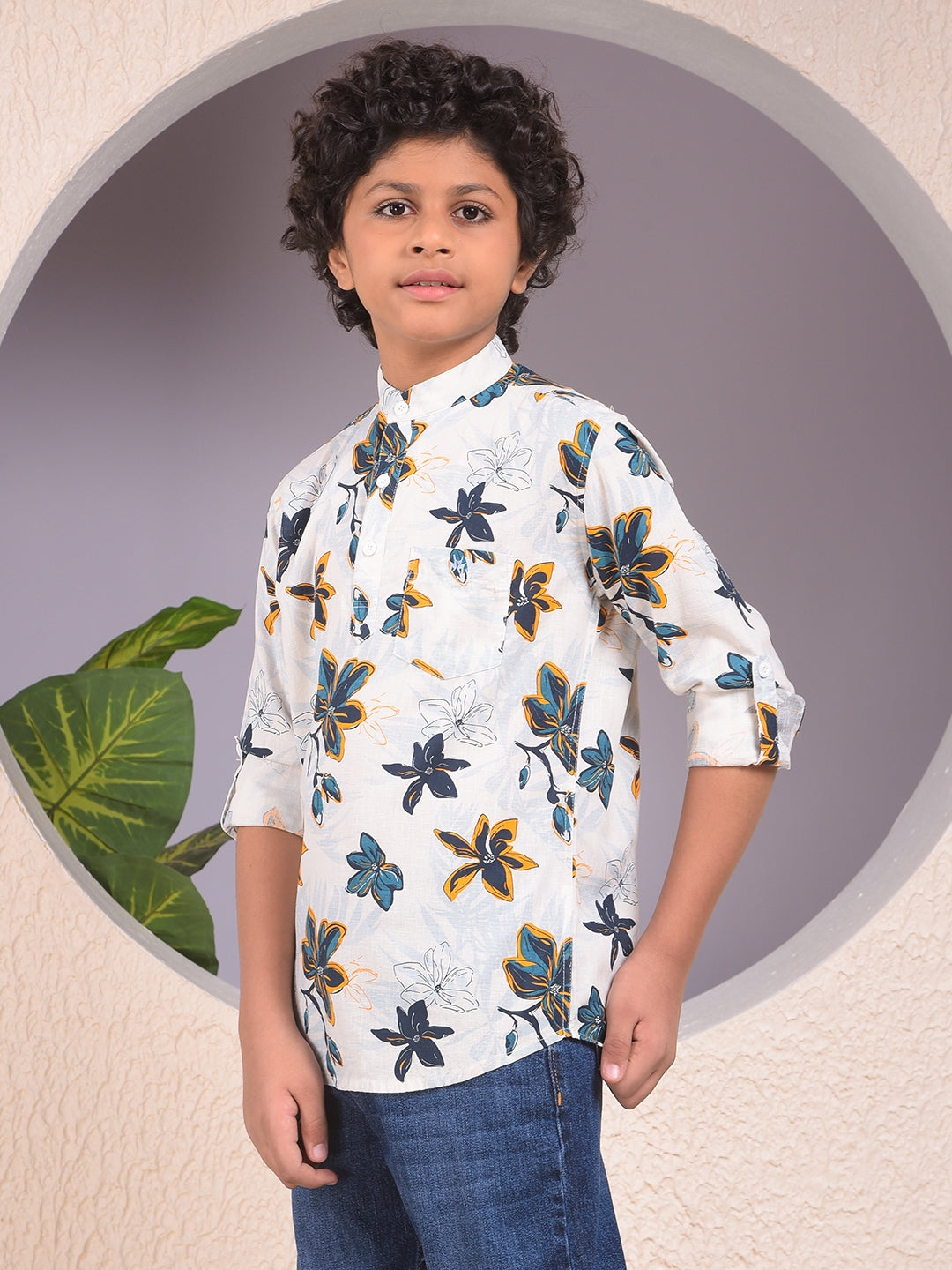 Brown Floral Print Kurta