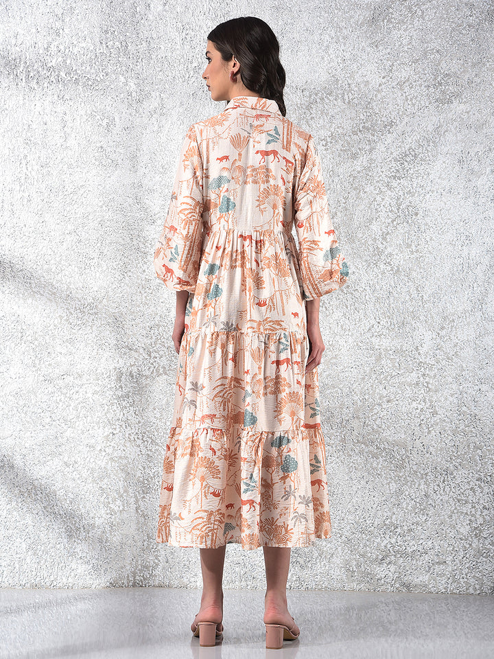 Women's Orange Floral Print Shirt Dress-Women Dresses-Crimsoune Club