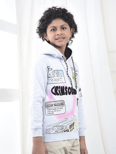 Grey Typographic Print Hooded Neck Sweatshirt