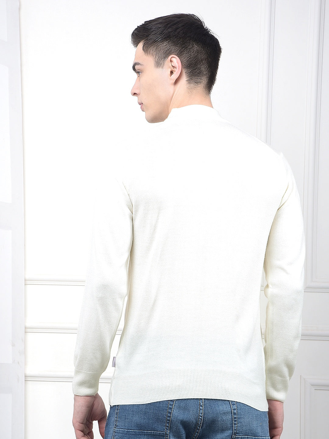 Off White High-Neck Knitted Sweater