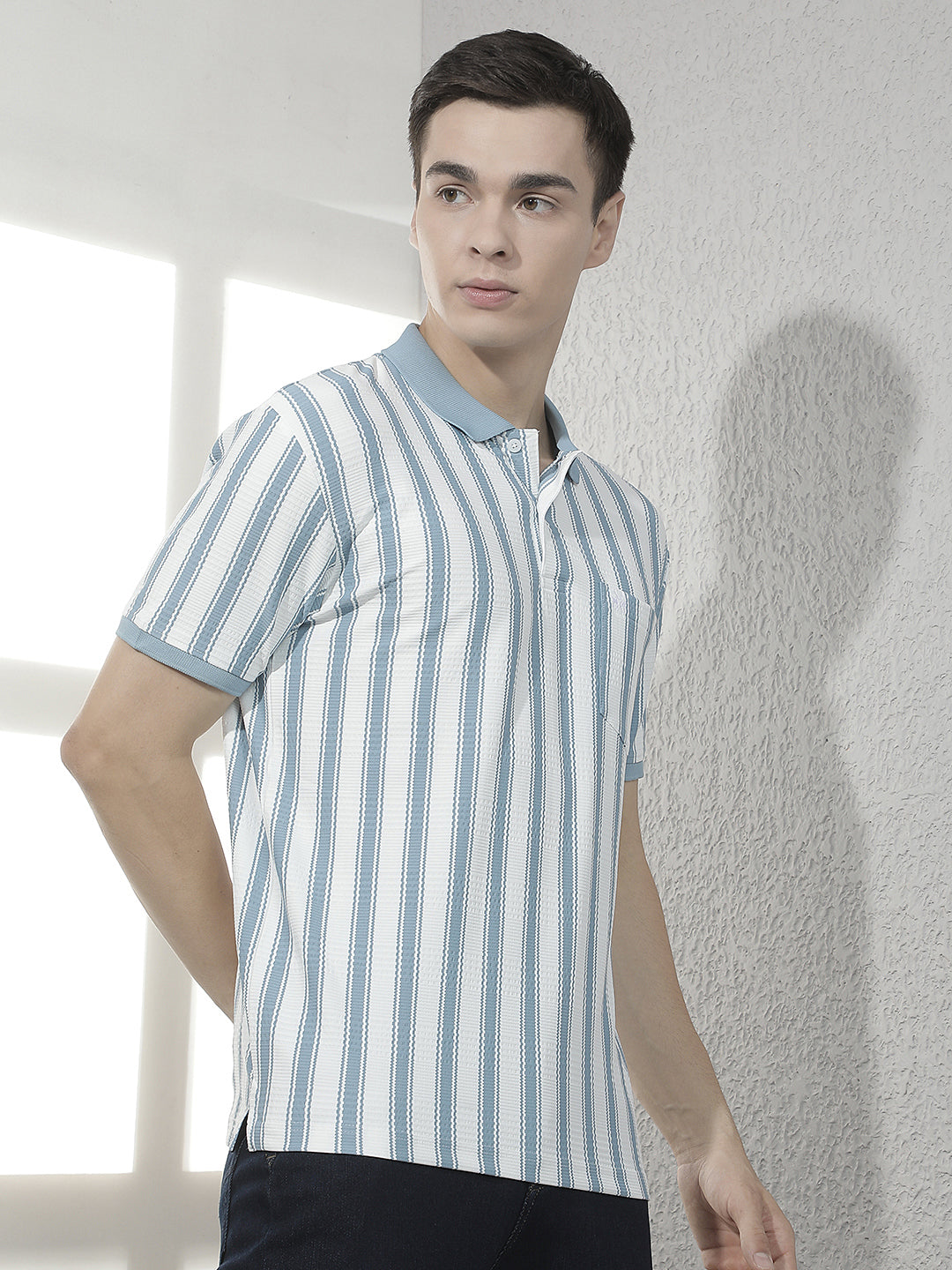 Blue Vertical Stripes Polo T-Shirt