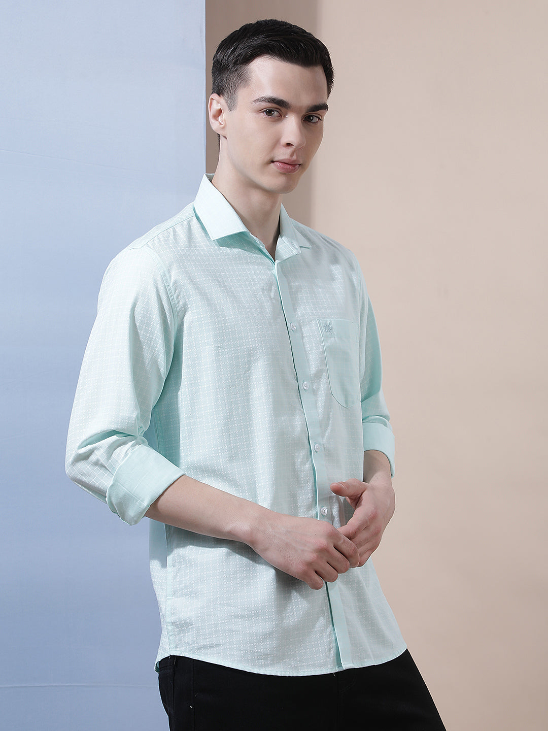 Green Micro Print Shirt