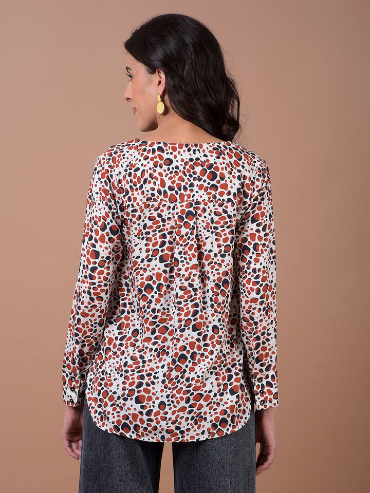Maroon Printed V-Neck Shirt