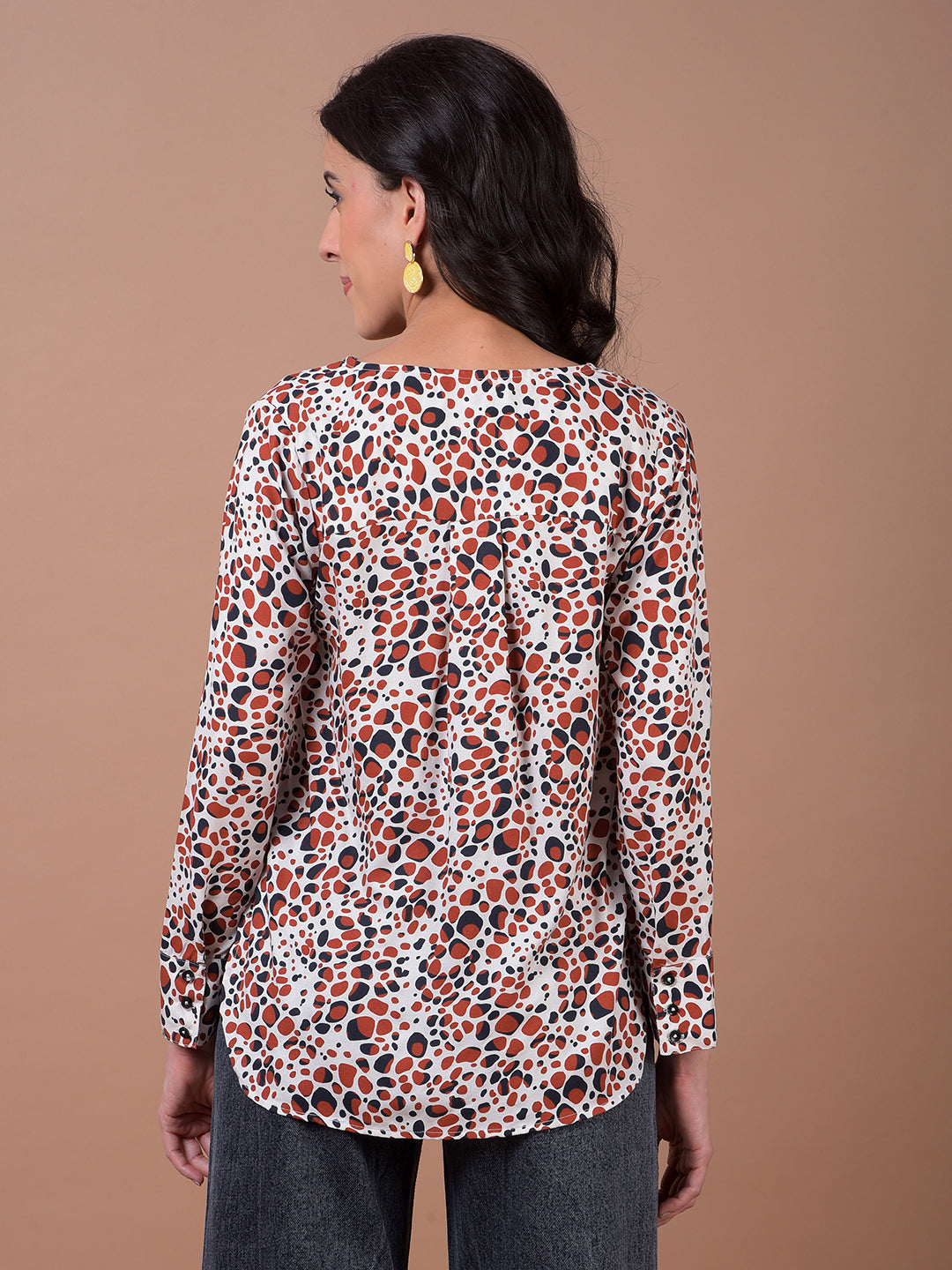 Maroon Printed V-Neck Shirt