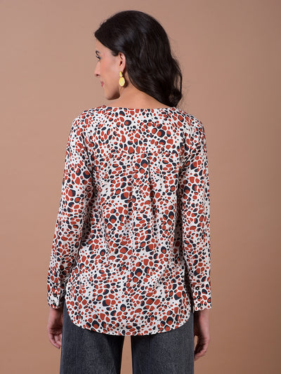 Maroon Printed V-Neck Shirt