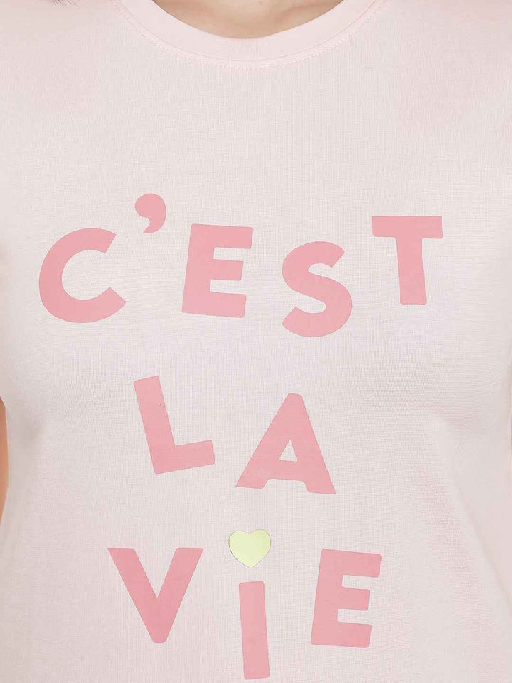 Pink Typographic Printed T-Shirt