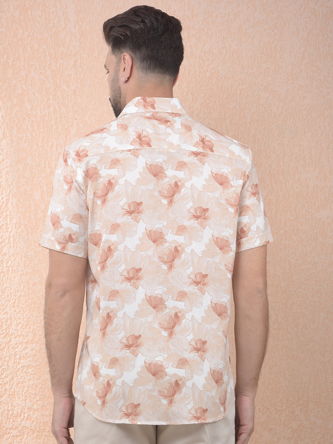 Orange Floral Printed Linen Shirt