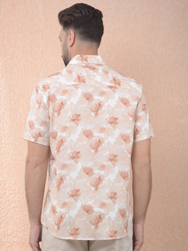 Orange Floral Printed Linen Shirt