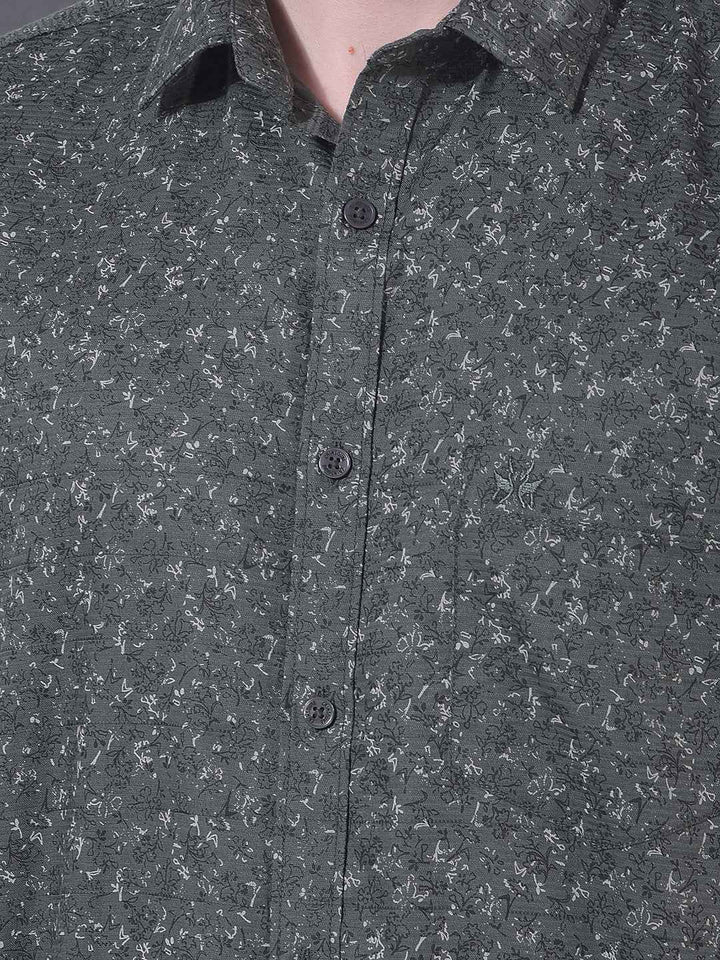Green Floral Print 100% Cotton Shirt