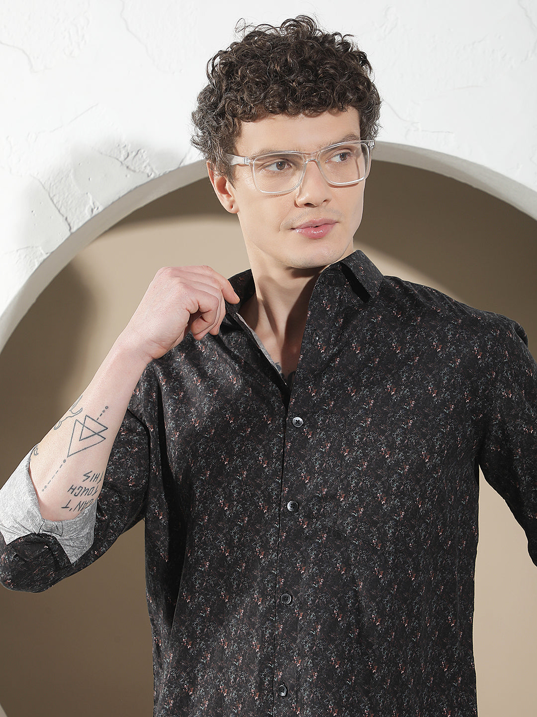 Black Floral Print 100% Cotton Shirt