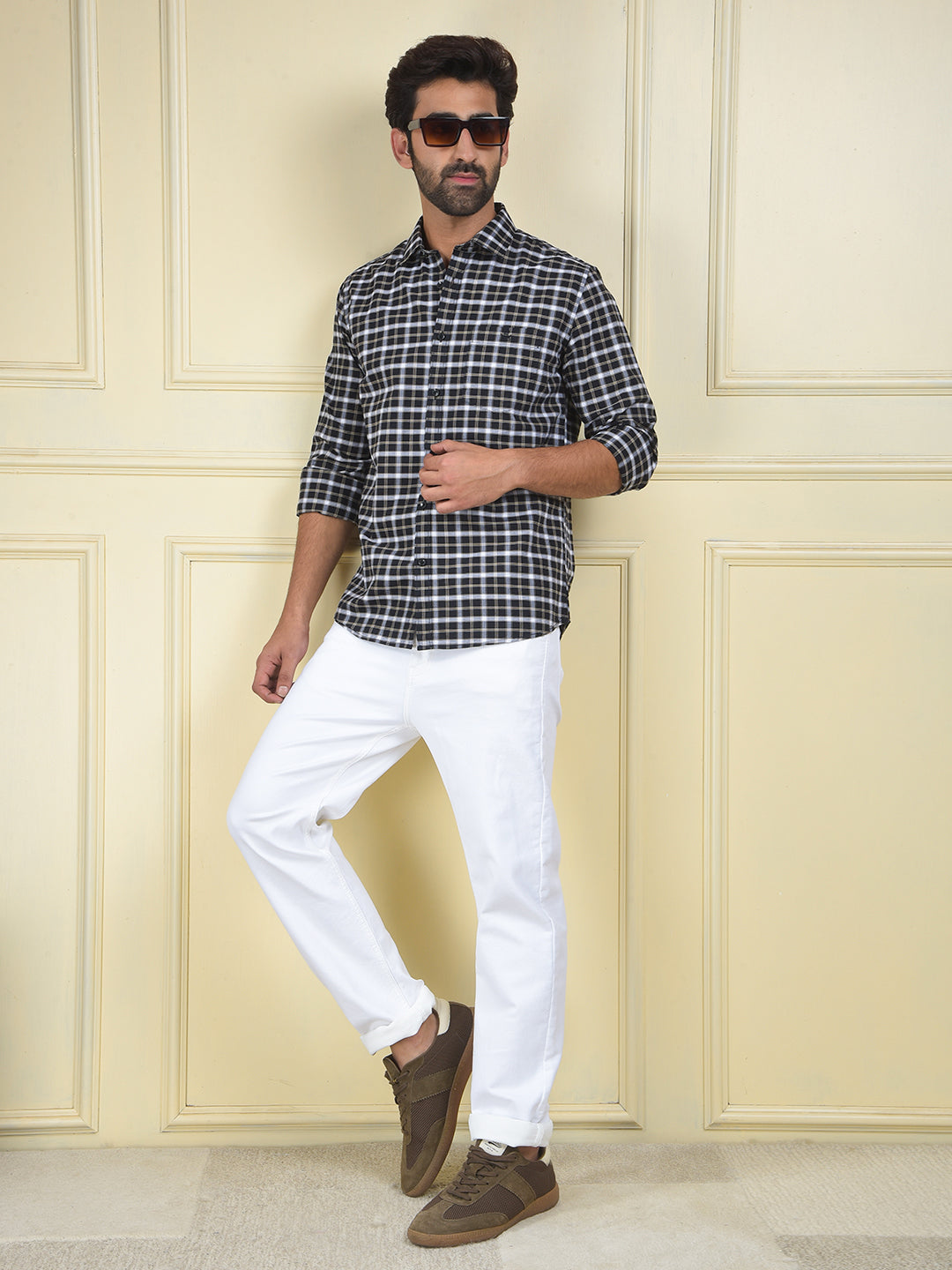 Navy Blue Checked 100% Cotton Shirt