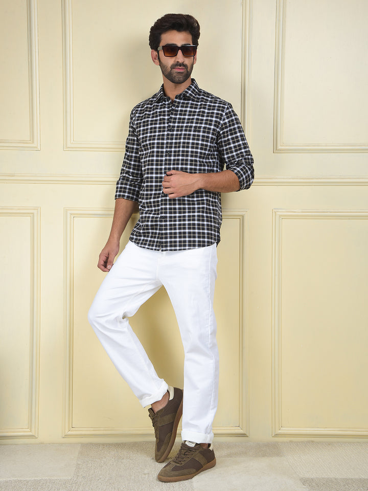 Navy Blue Checked 100% Cotton Shirt