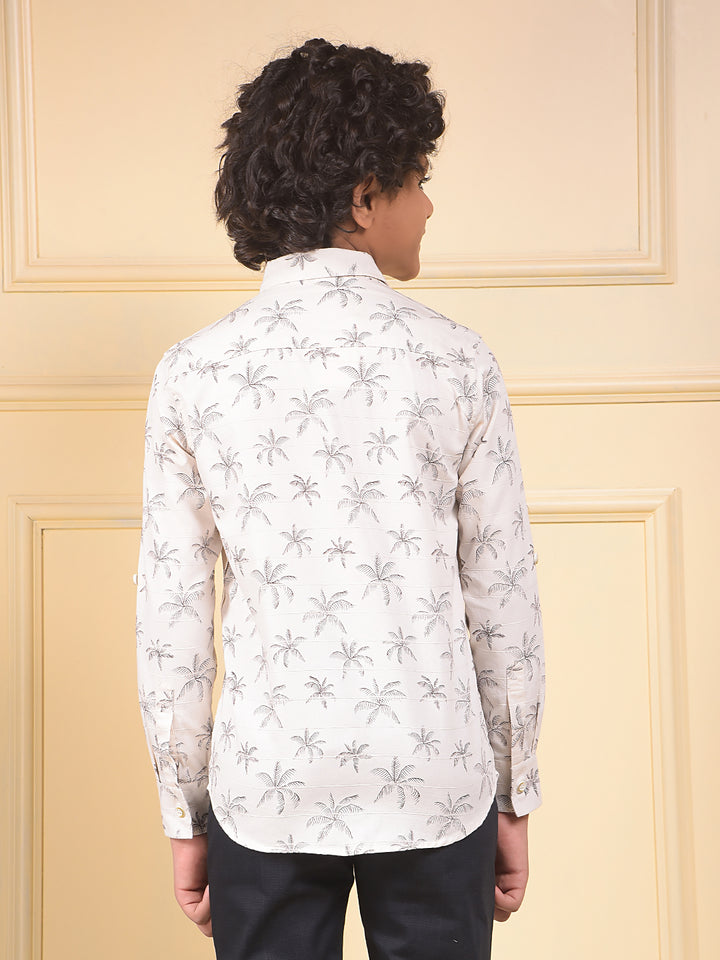 White Floral Print 100% Cotton Shirt